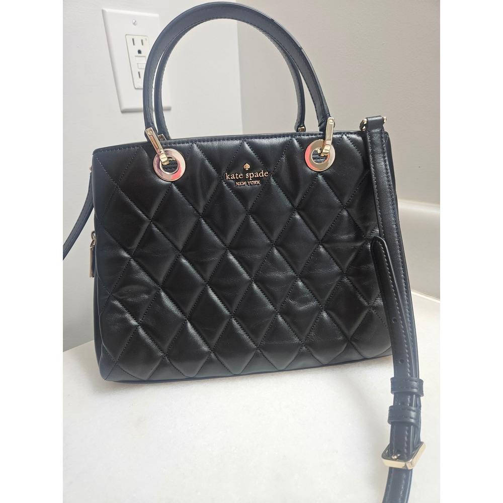 Kate Spade Black Quilted Leather Satchel Crossbody Handbag Gold Hardware